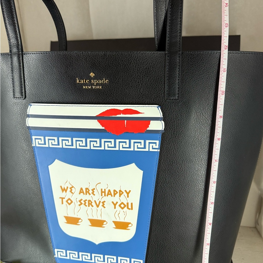 Kate Spade Black Tote with Blue Coffee Cup Graphic - Picture 6 of 10